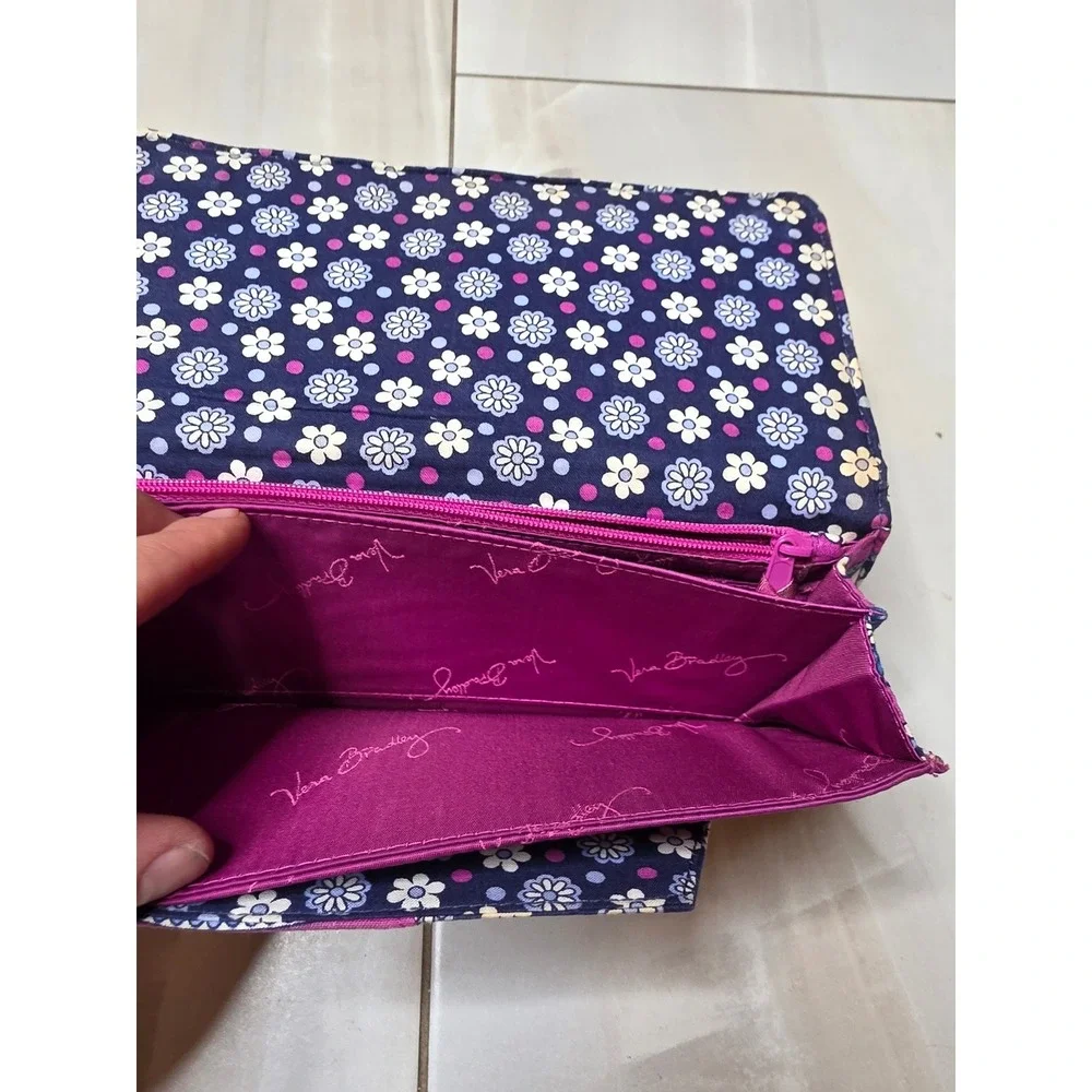 Vera Bradley Quilted‎ Cotton Wallet Purple Blue Paisley Floral ID Window Clutch